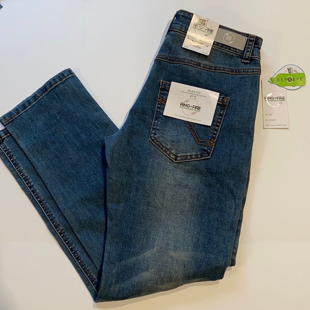 Ring of Fire SZ 14 Slim Chase Moto Denim Blue Jeans New D32